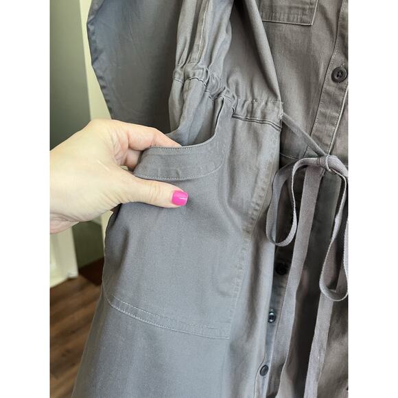 L.L. BEAN Gray Cotton Utility Drawstring Shirt Dress - Picture 7 of 14
